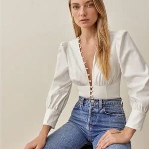 Reformation art top Elegant White Button-Down Women's Top/ size 8
